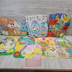 Easter Die Cut‎ Egg Bunny Flowers Lamb Chicks Rabbit Cutout Decorations Vtg